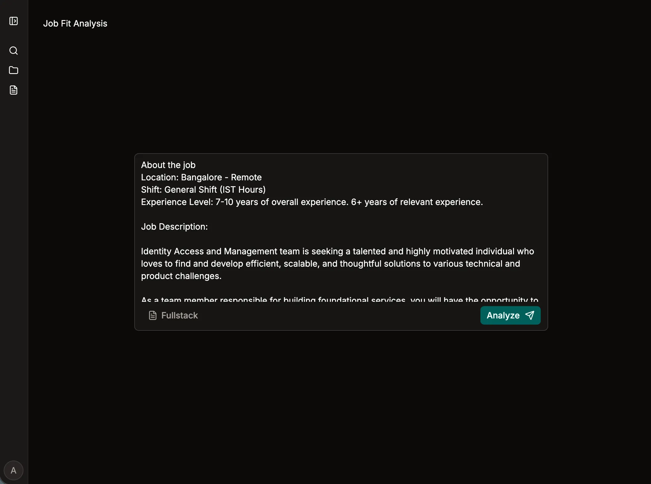 A showcase of the job fit analyser feature